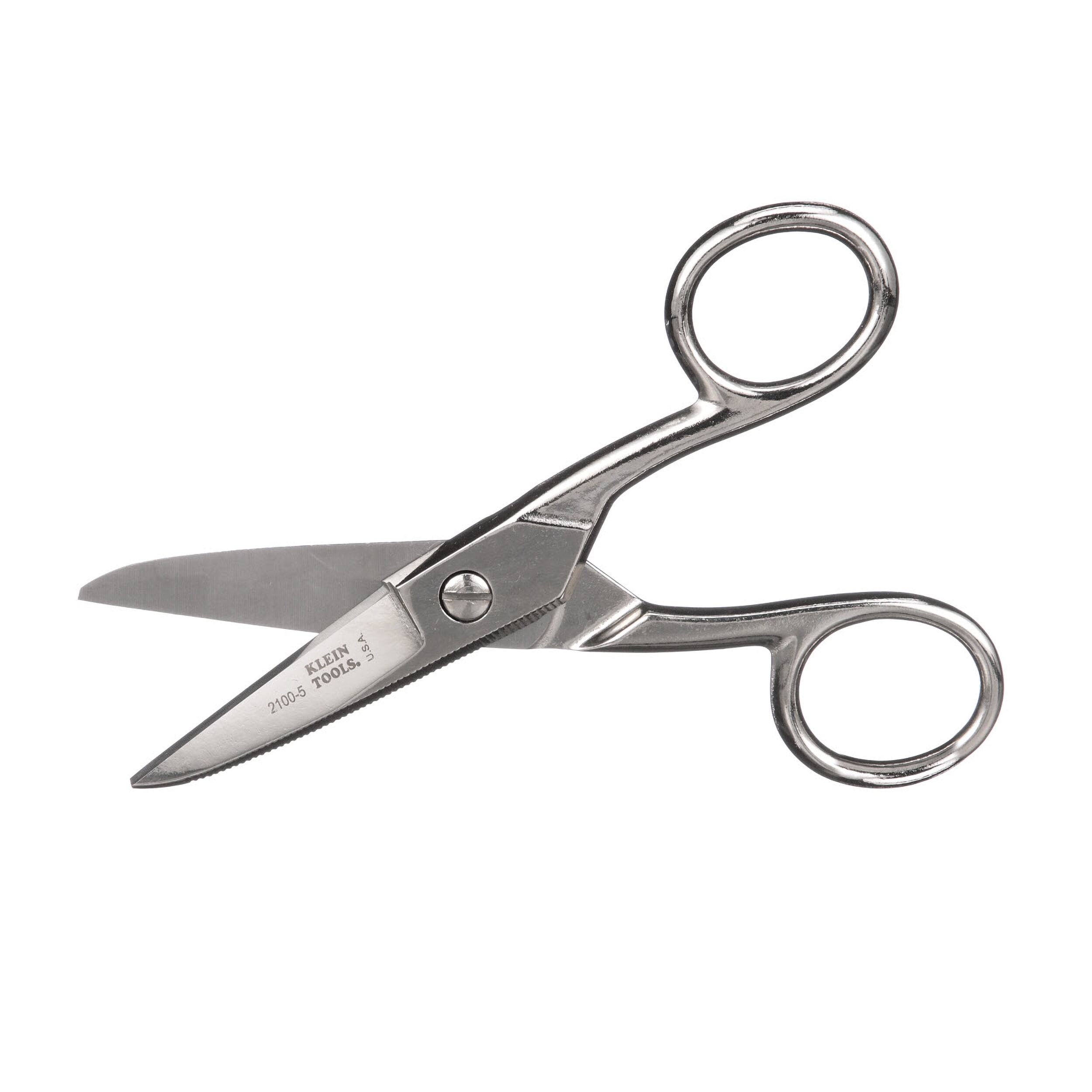 Klein 2100-5 Electricians Scissor, 1-7/8 in L of Cut, 5-1/4 in OAL, Steel Blade